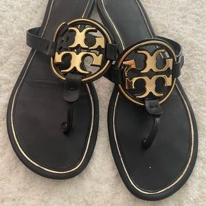 Tory Burch Miller Sandals- Size 11 -Black and Gold